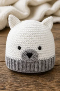 Crochet Arctic Fox Baby Hat Beanie