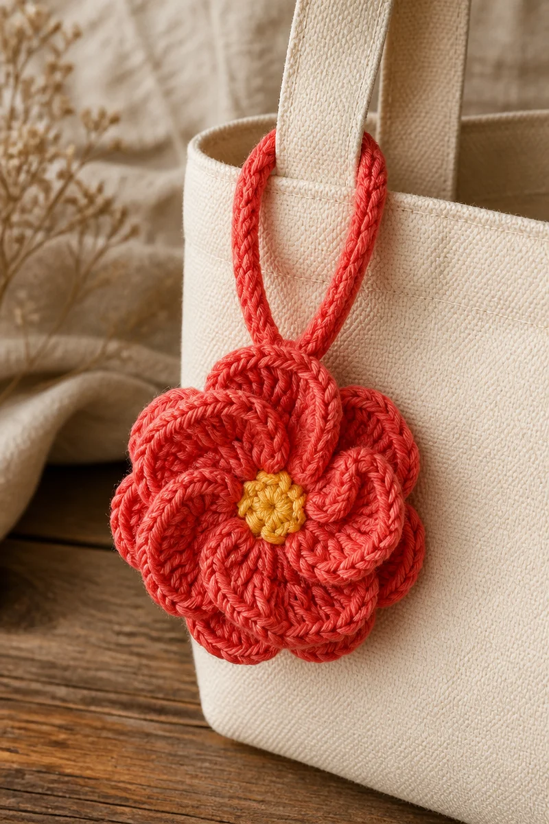 Stylish Crochet Tote Bag with Begonia Flower Charm design