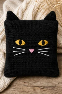 Crochet Black Cat Baby Pillow