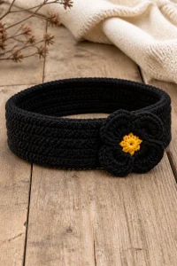 Crochet Black Pansy Flower Headband
