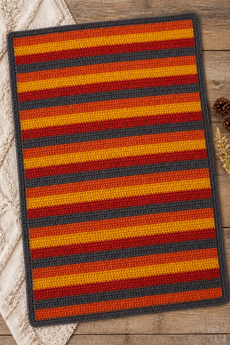 Crochet Campfire Stripe Baby Blanket in warm colors for cozy comfort.