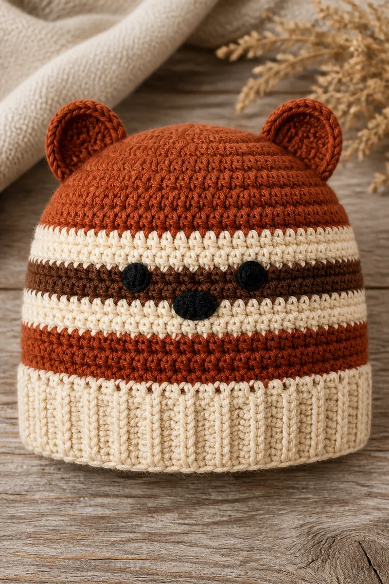 Crochet Chipmunk Baby Hat Beanie for infants, perfect for cozy and cute looks.