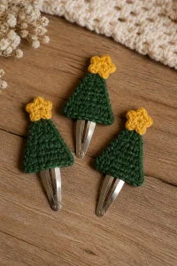 Crochet Christmas Tree Hair Clip Set