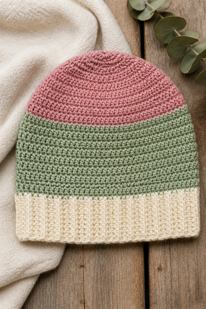 Crochet color block baby hat beanie, a stylish accessory for infants