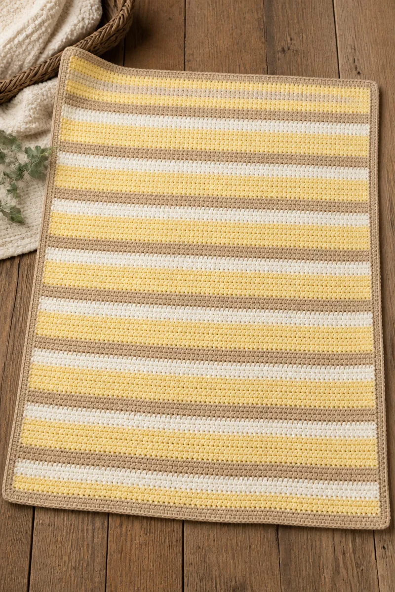 Crochet Corn Husk Stripe Baby Blanket designed for infants