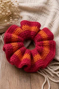 Crochet Cranberry Orange Hair Scrunchie