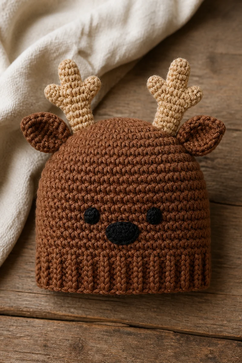 Crochet Elk Baby Hat Beanie designed for warmth and style