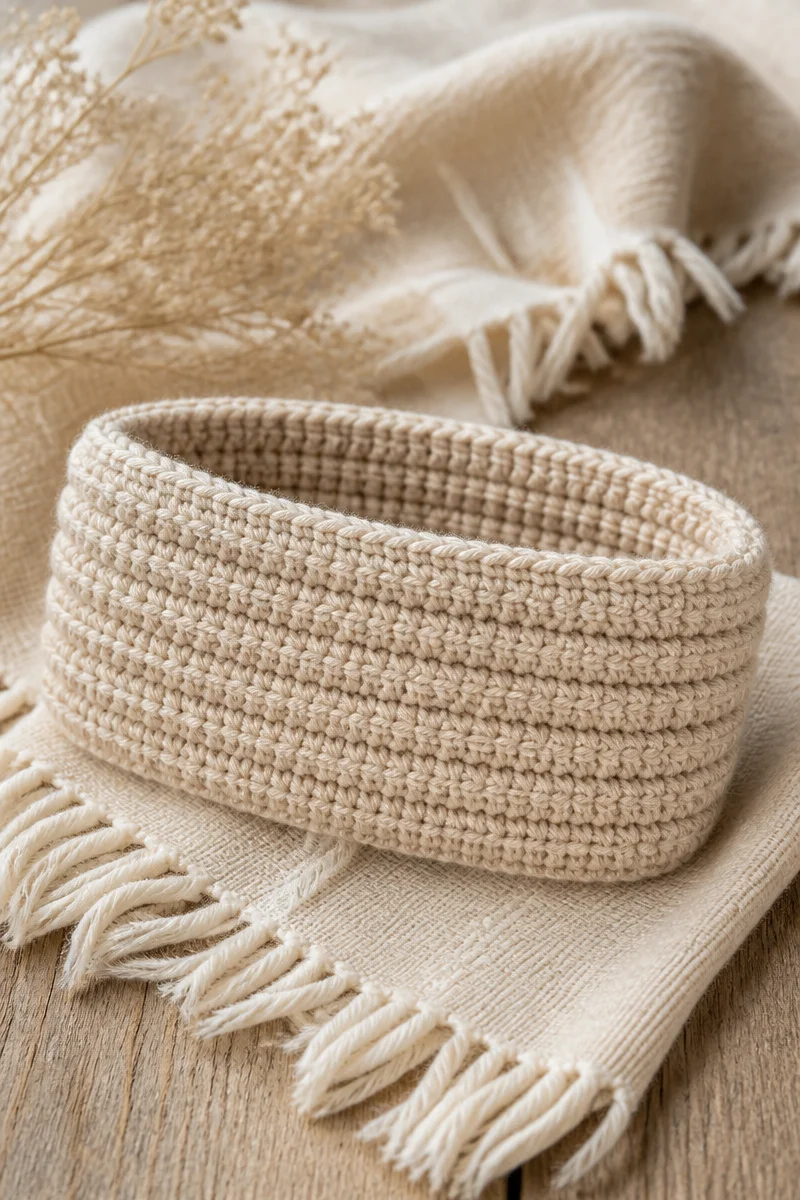 Crochet Everyday Ribbed Wide Headband in soft yarn, perfect for stylish warmth.