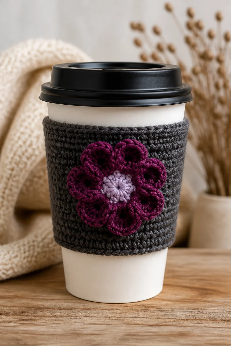Handcrafted Crochet Foxglove Flower Coffee Cup Sleeve for Eco-Friendly Styling