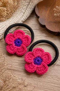 Crochet Fuchsia Flower Hair Tie Set