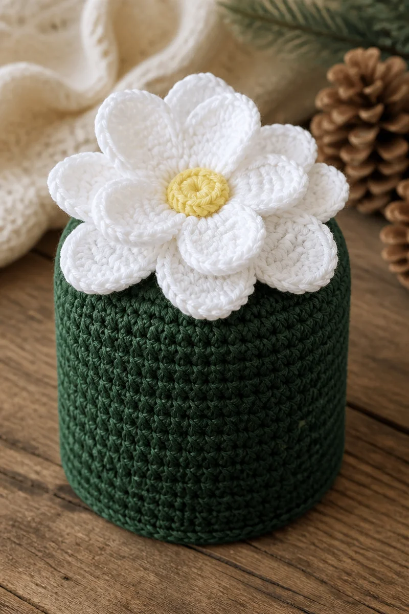 Crochet gardenia flower tree topper for festive decoration