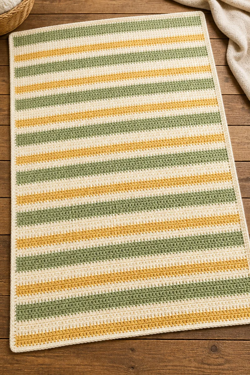 Crochet gender neutral stripe baby blanket for infants and toddlers.