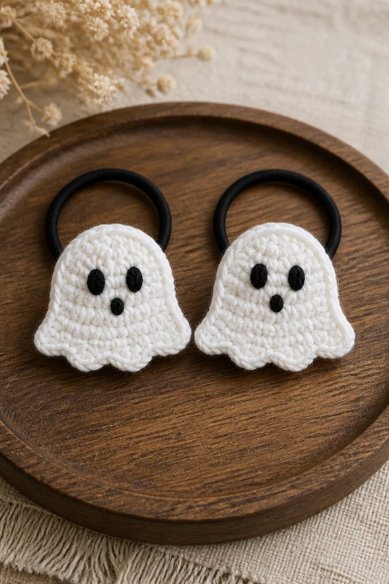 Crochet Ghost Pigtail Hair Tie Set for Halloween