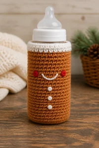 Crochet Gingerbread Baby Bottle Cozy