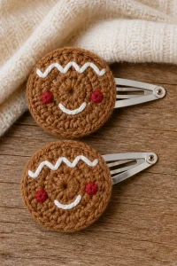 Crochet Gingerbread Cookie Hair Clip Duo