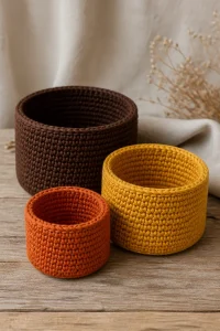 Crochet Harvest Baby Stacking Cup Set in vibrant colors for children