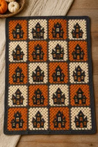 Crochet Haunted House Granny Baby Blanket
