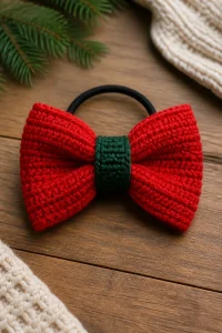 Crochet Holiday Bow Ponytail Holder
