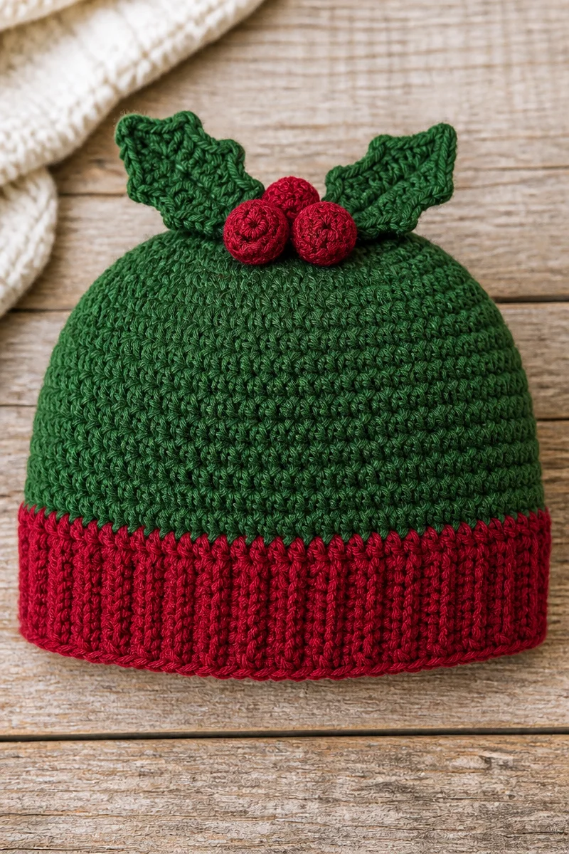 Crochet Holly Berry Baby Hat Beanie for stylish winter warmth