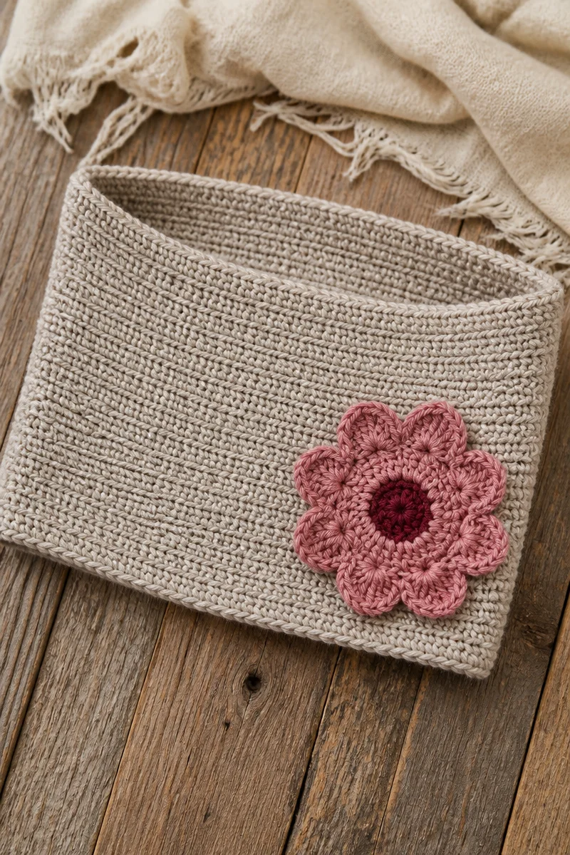 Crochet hollyhock flower cowl neck warmer in vibrant colors