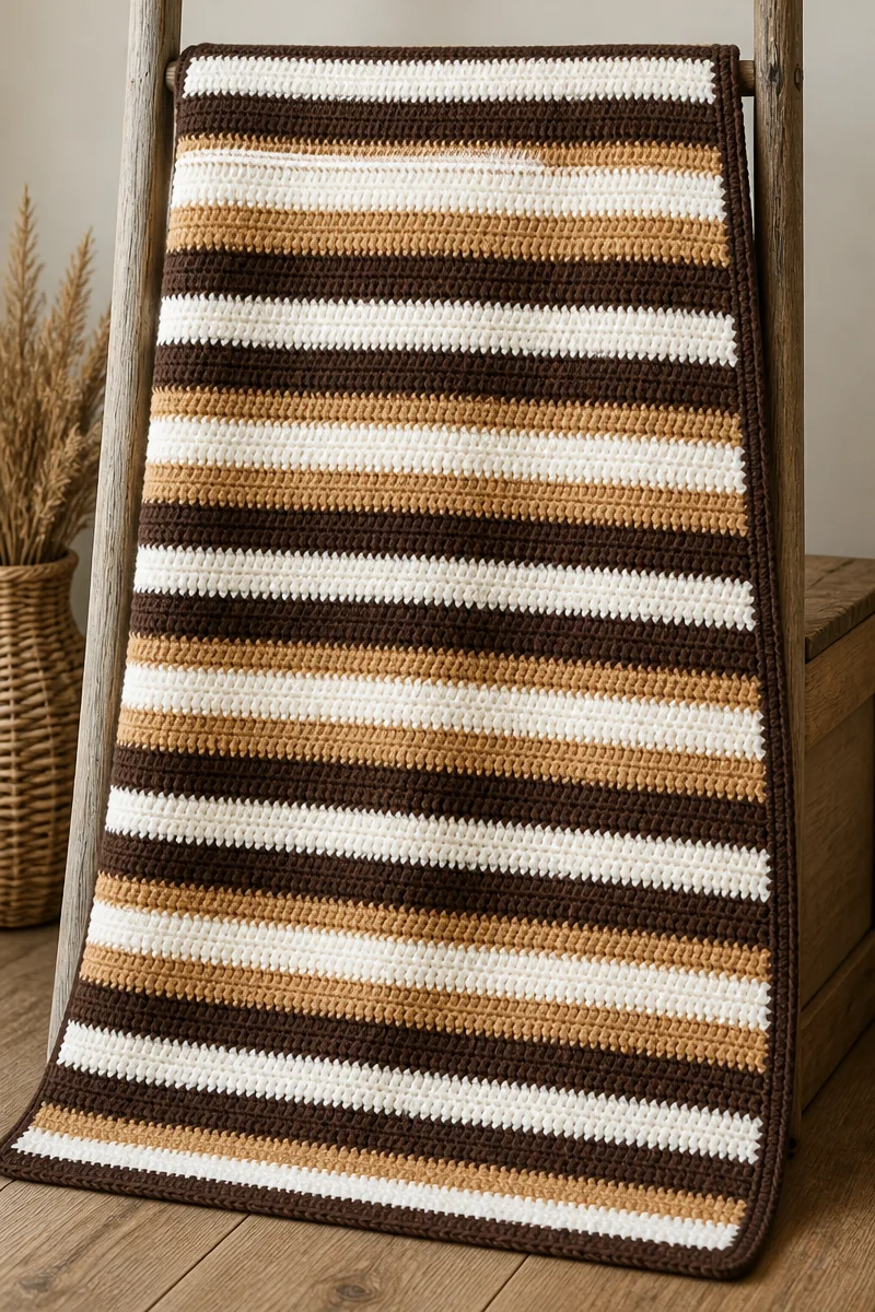 Cozy Crochet Hot Cocoa Stripe Baby Blanket for infants.