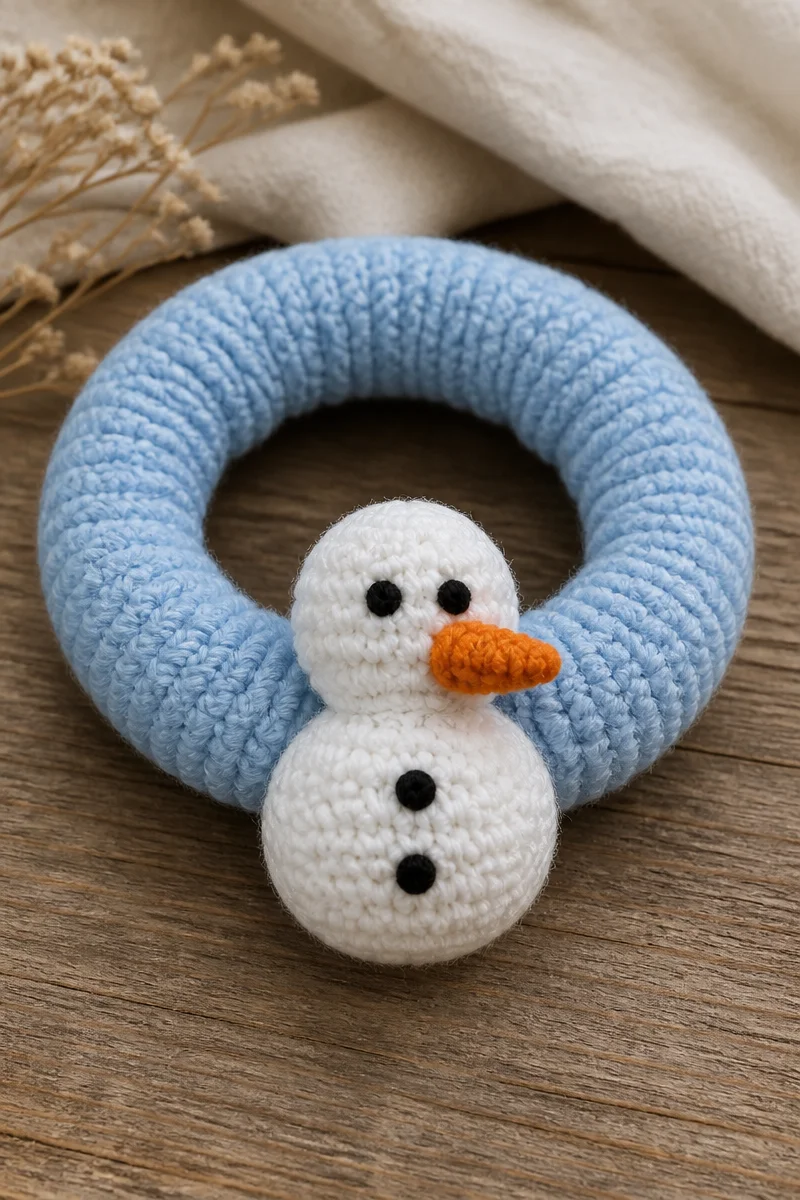 Crochet little snowman hair scrunchie for winter hairstyles