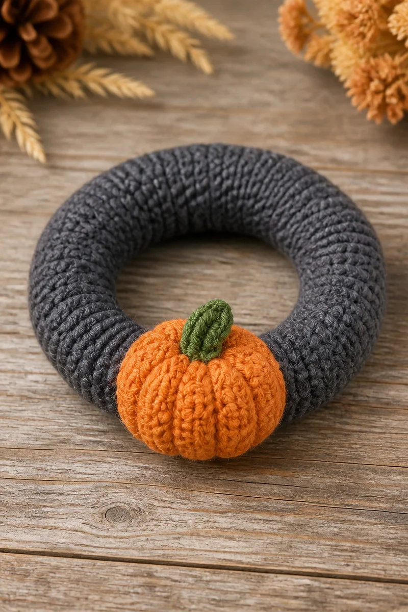 Crochet mini pumpkin hair scrunchie for stylish fall hair accessory
