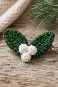 Crochet Mistletoe Berry Hair Barrette