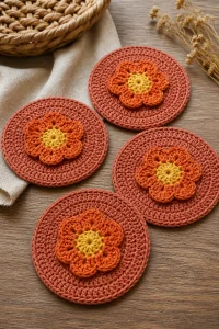 Crochet Nasturtium Flower Coaster Set