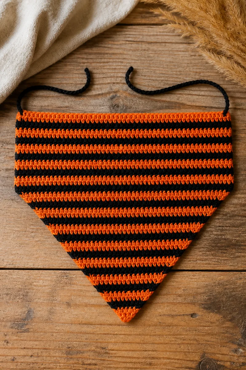 Crochet orange and black striped hair bandana for stylish hair accessories