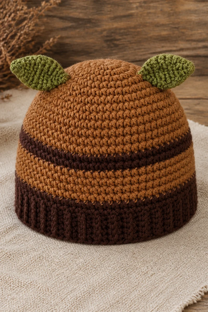 Crochet Pecan Baby Hat Beanie for infants, soft and stylish headwear.
