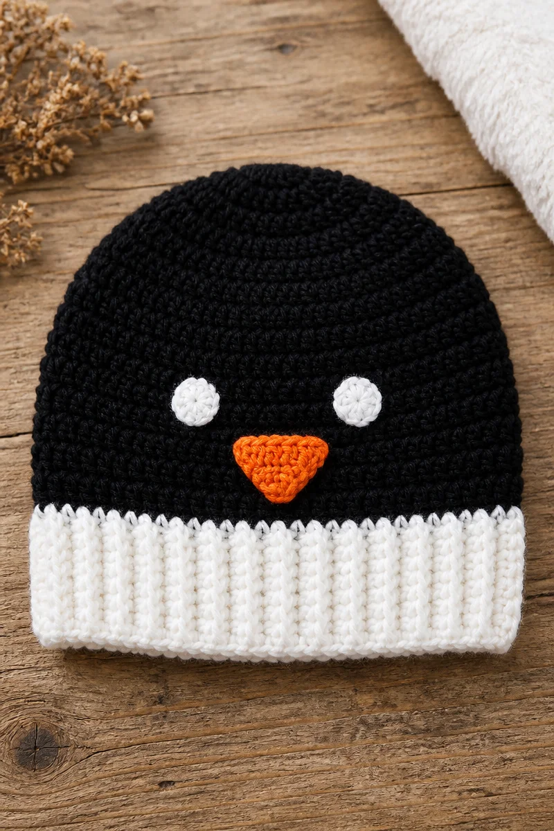 Cute crochet penguin baby hat beanie for infants and toddlers