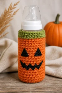 Crochet Pumpkin Baby Bottle Cozy