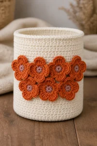 Crochet Rust Hydrangea Flower Vase Cozy