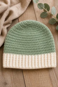 Crochet Sage And Cream Baby Beanie