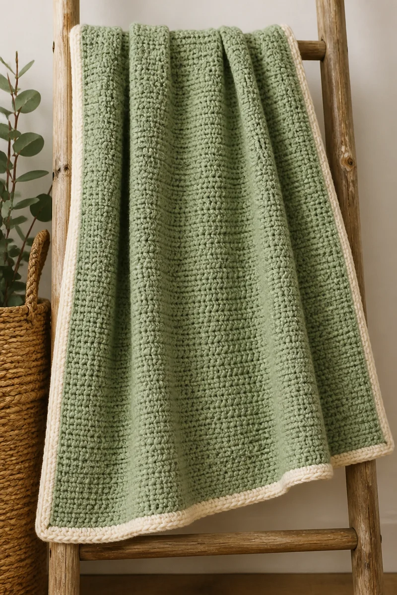 Crochet sage green double crochet baby blanket for comfort and style