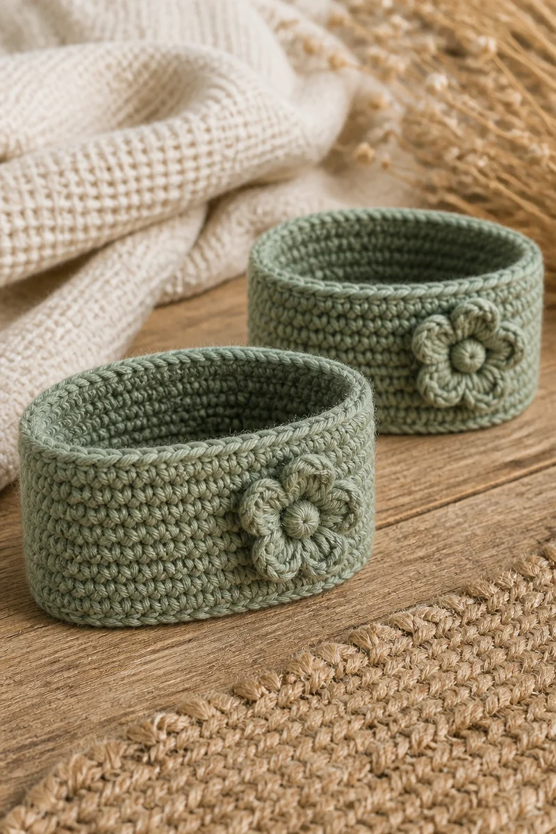 Crochet sage green ponytail cuff duo for stylish hair accessories