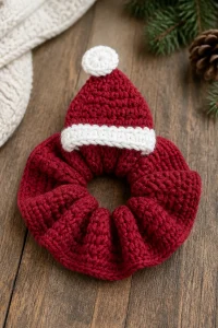 Crochet Santa Hat Hair Scrunchie