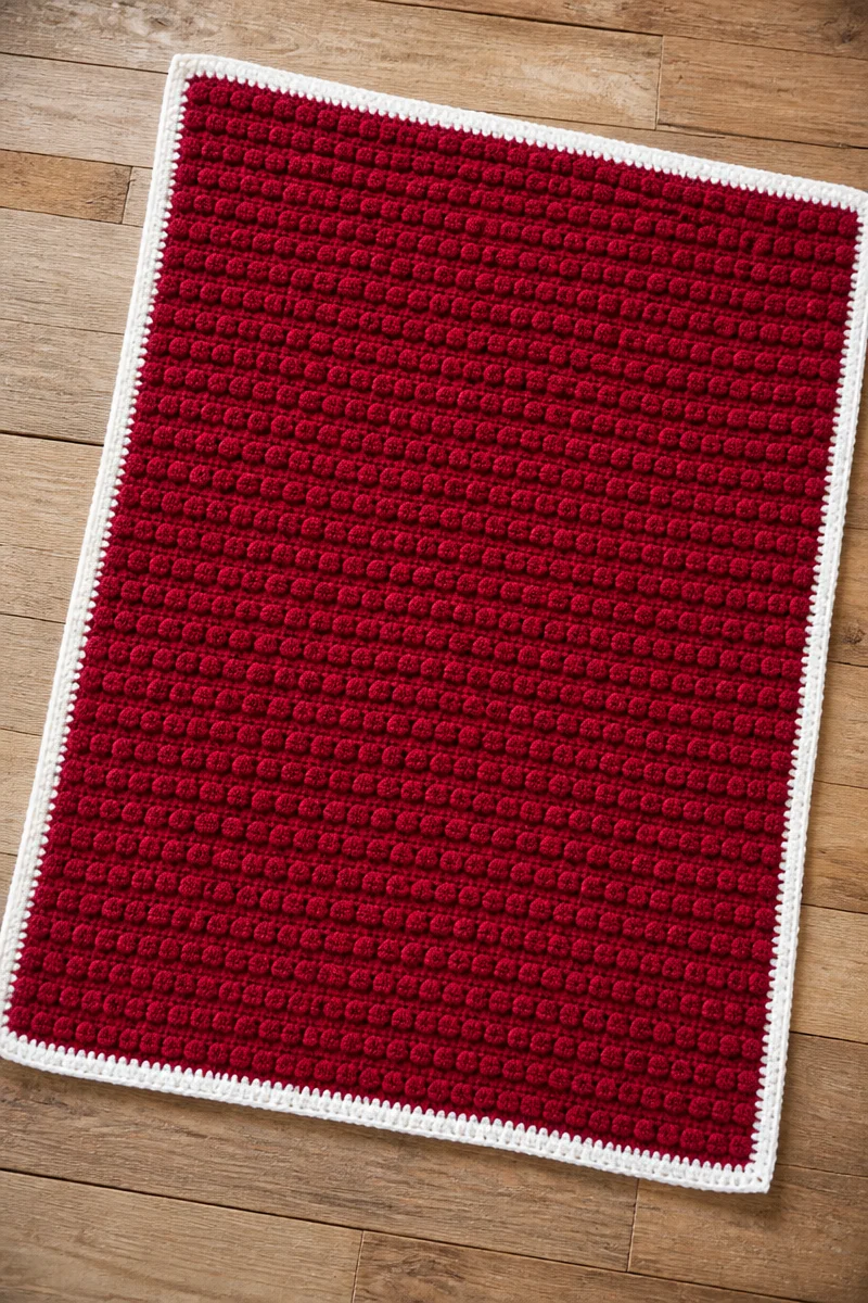 Crochet Santa Hat Puff Baby Blanket for festive holiday decor