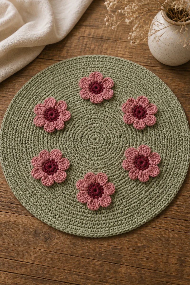 Crochet sedum flower table centerpiece mat for elegant home decor