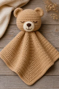 Crochet Sleepy Bear Baby Lovey Toy