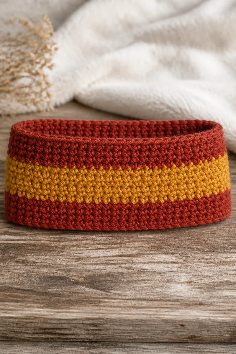 Crochet Spiced Chai Ear Warmer Headband for stylish winter warmth.