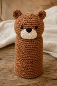 Handmade crochet squirrel baby puppet for playful storytelling and fun