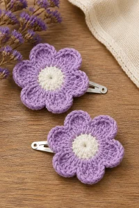 Crochet Statice Flower Hair Clip Pair