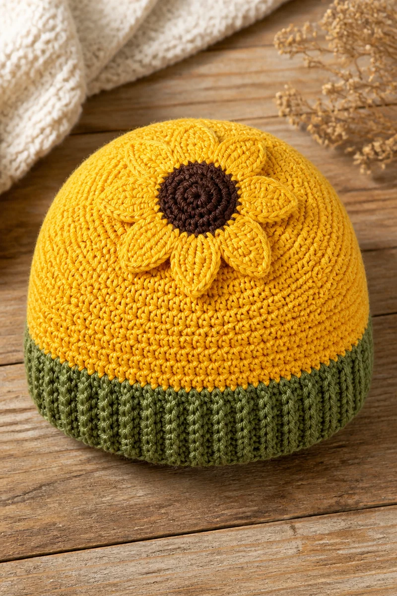 Crochet sunflower baby hat beanie for infants