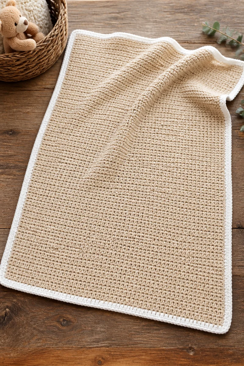 Crochet Sweater Weather Hdc Baby Blanket in soft, cozy yarn for baby warmth