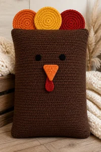 Crochet turkey baby tummy time pillow for infants and toddlers