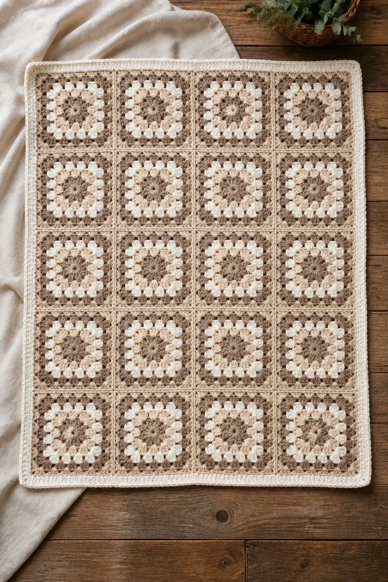 Crochet Warm Neutral Granny Baby Blanket for infants and toddlers
