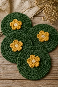 Crochet Winter Jasmine Flower Coaster Set