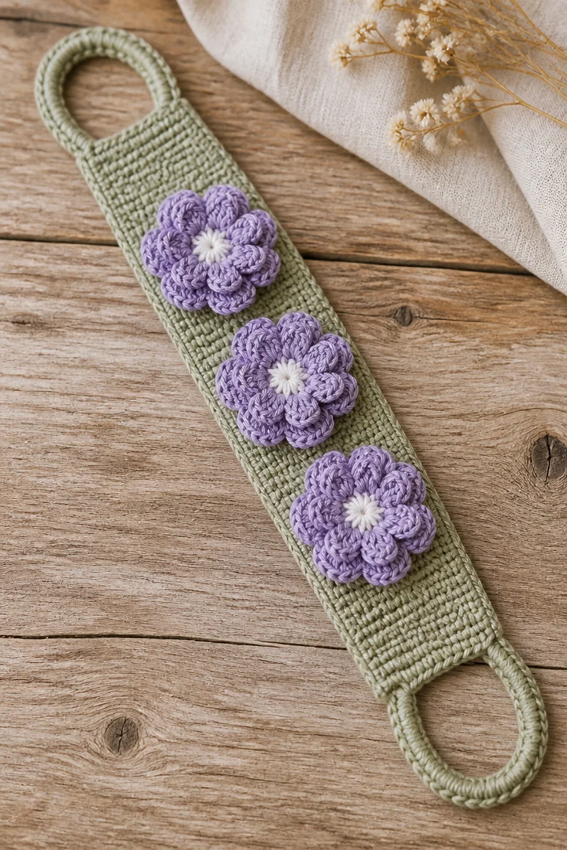 Crochet wisteria flower curtain tieback for elegant home decor